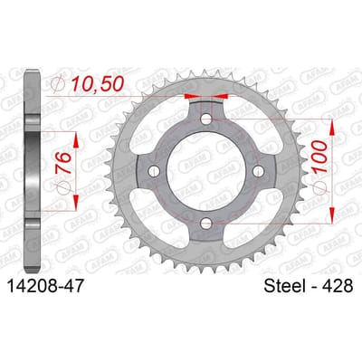 Stalen tandwiel Afam 428 47 dents