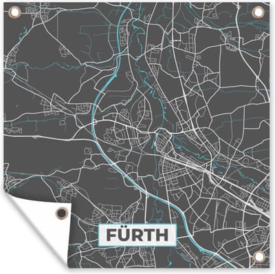 Tuin poster Plattegrond – Fürth– Blauw – Stadskaart – Kaart - Duitsland - 200x200 cm - Tuindoek