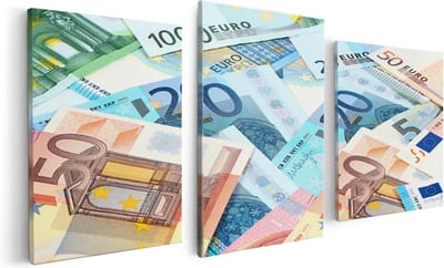 Artaza Canvas Schilderij Drieluik Euro Geld Biljetten - Briefjes - 120x60 - Foto Op Canvas - Canvas Print