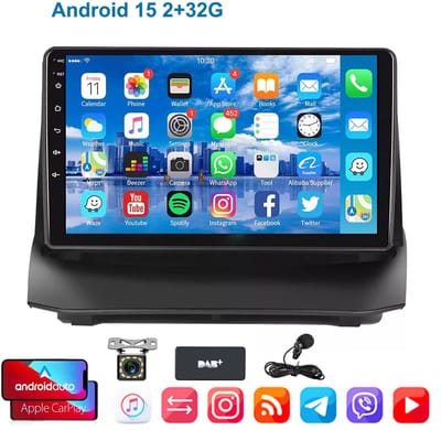 ESSGOO CarPlay autoradio geschikt voor Ford Fiesta | 2009 t/m 2017 | Android 15 | Draadloos Apple CarPlay & Android Auto | 2GB + 32GB | 2009 2010 2011 2012 2013 2014 2015 2016 2017 | Bluetooth & Wifi | 12LED Achteruitrijcamera | DAB+ | Microfoon