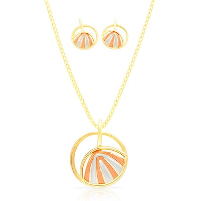 Modieuze rood-blauw-gouden dames ketting en oorbellen set met maan- en regenbooghanger, elegant design