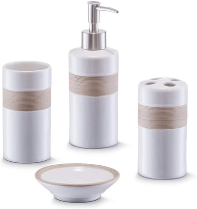Famanu - Badkameraccessoireset, keramiek, beige, bruin