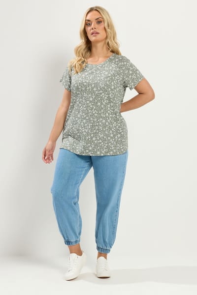Yours Yourset 2Pack Tshirts Met Saliegroen En Roze Fijne Bloemenprintsize 40