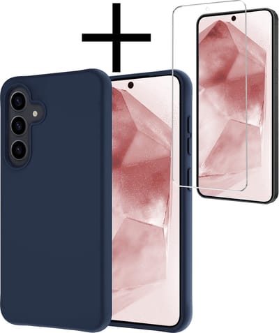 Hoesje - Met Screenprotector - Geschikt voor Samsung Galaxy A55 - Sterk & Shockproof - Back Cover - Siliconen Case - Telefoon Hoes - Donkerblauw