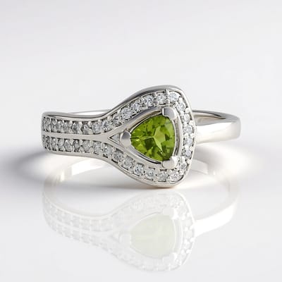 Cavill - Zilveren Ring Dames - 925 Sterling zilver met Platina - Vesuvianiet Triljant 0,304 ct - Zirkonia Pavé 0,4 ct - Elegante Ring Italië
