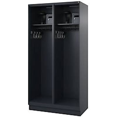 Brandweerkluis C+P Evolo Flexo, 2 vakken, helmhouder, met sokkel, B 1000 x D 500 x H 1950 mm, RAL 7016 antracietgrijs/RAL 7021 zwartgrijs