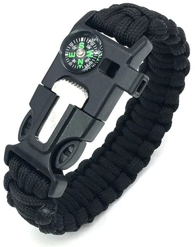 WiseGoods Premium Survival Armband Met Vuursteen / Kompas & Noodfluit - Paracord Verstelbaar - Outdoor - Noodpakket - Zwart