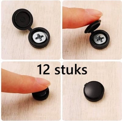TLVX 12 stuks Schroef Covers Zwart - Afdekkapjes voor schroeven - Schroefdop - Schroeven deksel - Schroef Onzichtbaar Maken - Beschermkapen - Schroeven eenvoudig en mooi afdekken