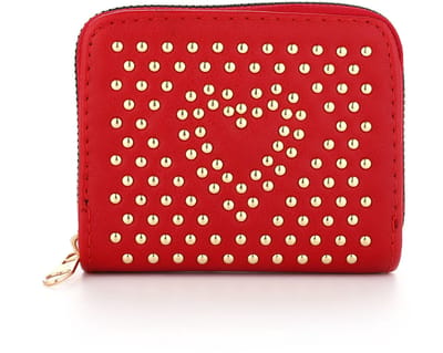 She life style - portemonnee met goudkleurige studs in de vorm van een hart - 9 x 11 cm - Rood