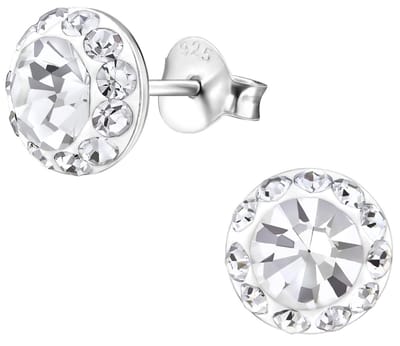 Joy|S - Zilveren rond oorbellen - 8 mm - classic kristal oorknoppen