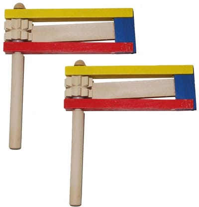 Houten ratelaar in 3 kleuren - 2x - geluid makers - feestartikelen - herrie makers - ratel