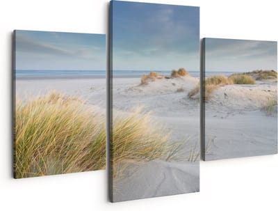 Artaza Canvas Schilderij Drieluik Groot Strand met Zee - 150x120 - Groot - Foto Op Canvas - Canvas Print