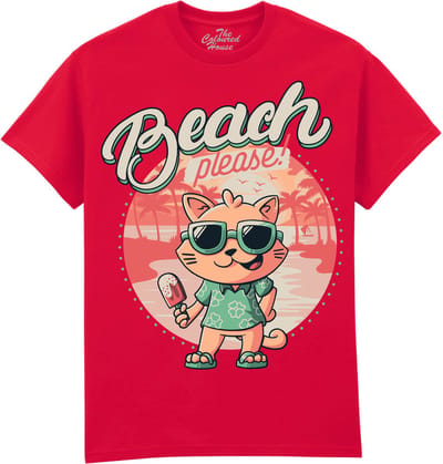 Beach Please - Cat The Coloured House T-shirt XXL
