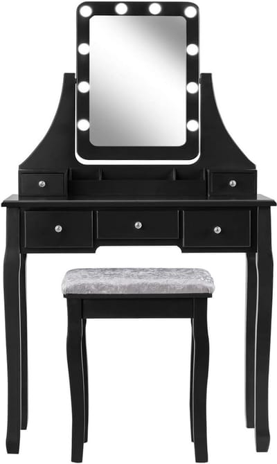 Make-uptafel met Kruk - Kaptafel set - Schoonheidsroutine - 360 graden spiegel - 80 x 40 x 1355 cm - Zwart