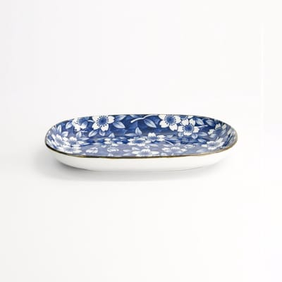 Tokyo Design Studio – Tokyo Blue Sakura - Ovaalbord – Sushi Servies - 18,7x13cm