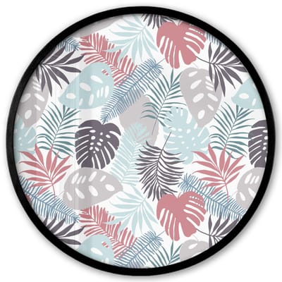 Poster in lijst Rond - Fotolijst 40x40 cm - Posters - Bladeren - Jungle - Pastel - Tropisch - Ronde posterlijst zwart - Decoratie - Wanddecoratie woonkamer - Muurdecoratie slaapkamer