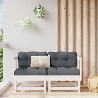 Hoekbanken met kussens - Fauteuil bank - Buiten zitten - Massief grenenhout - 83 x 54 cm - Wit