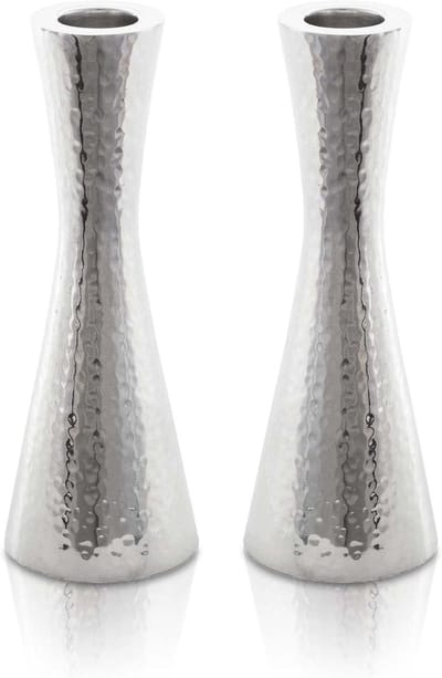 Kandelaars - Kaarshouders - Sjabbat en Feestdagen - Gehamerd Aluminium Ontwerp - 85 Inch - Zilver