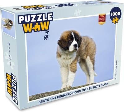 Puzzel Grote Sint Bernard hond op een rotsblok - Legpuzzel - Puzzel 1000 stukjes volwassenen