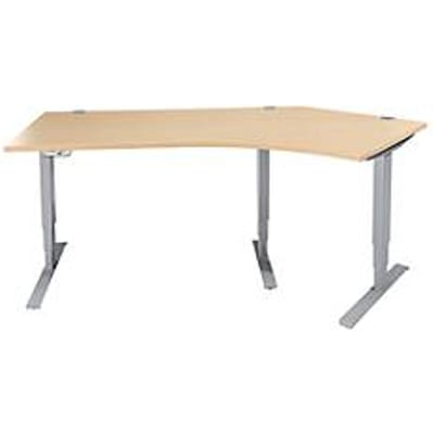 Schäfer Shop Genius AERO FLEX hoekbureau, elektrisch in hoogte verstelbaar, hoek 135° rechts, B 2165 mm, ahorn/blank aluminium + memoryplaat