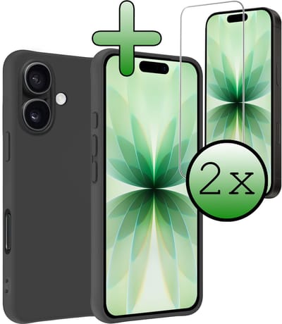 Hoesje Met 2x Screenprotector - Geschikt voor Apple iPhone 17 - Sterk & Shockproof - Back Cover - Siliconen Case - Telefoon Hoes - Zwart