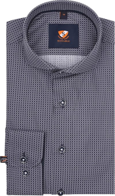 Suitable Overhemd Twill Print Donkerblauw (navy) - Maat 39 - Heren - Overhemden Formeel