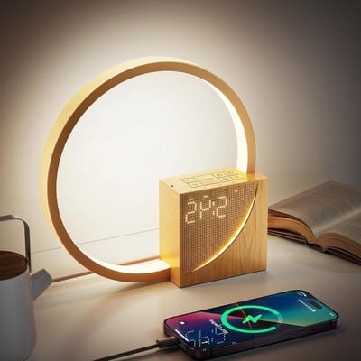 Nachtlamp met Wekker - Tafellampwekker - Natuurlijk Wakker Worden - Met USB Oplader - 4000K - Bruin