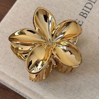 Pince à cheveux en forme de fleur dorée/argentée, Pince à cheveux, Accessoire de cheveux chic métallique pour chignons, Pince piranha fleur pour l'école, Pince à mâchoires pour cheveux d'été rose or