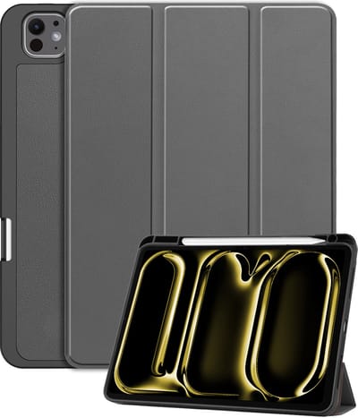 Hoes - Geschikt voor Apple iPad Pro (2024/2025) - 11 inch - Dun & Stevig - Trifold Bookcase - Hard Cover Case - Met Uitsparing Geschikt voor Apple Pencil - Hardcover Book - Tablet Hoesje - Grijs