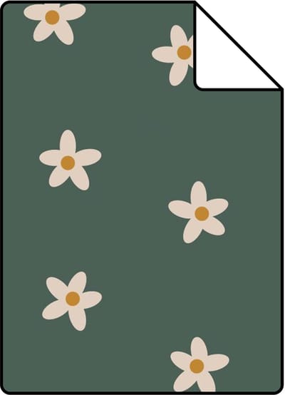 Proefstaal ESTAhome behang madeliefjes donkergroen - 26.5 x 21 cm - 131116-S