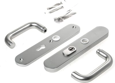 Veiligheidsgarnituur, D4E, alum., afgerond, kruk/kruk, met kerntrekbeveiliging, PC55, deurdikte 40-54mm