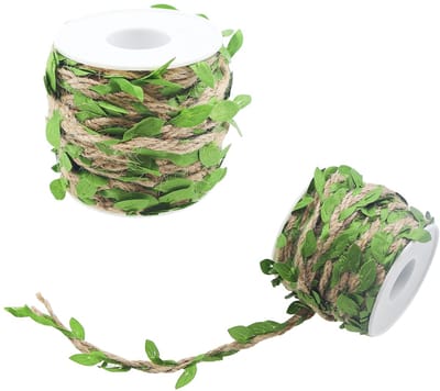 Dailygoods - 2 rollen jute koord met bladeren, jute touw met kunstblad, 10 m, klimop, bladwijnstok, decoratie voor bruiloft, doe-het-zelf, huis, feest, tuinieren, muur