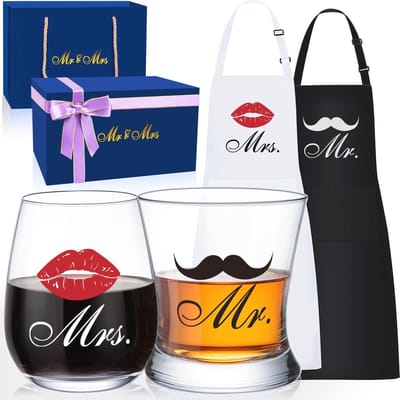 Elegant Verlovingsgeschenken voor Koppels - Luxe Schort en Wijnset