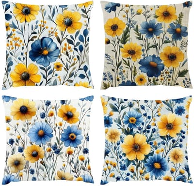 Kussenhoes voor buiten, landelijk, 50 x 50 cm, 4 stuks, waterdicht, bankkussen, bloem, vierkant, decoratief, linnen, bank, voor slaapkamer, stoel, woonkamer, tuin, decoratie, huis, S1-836