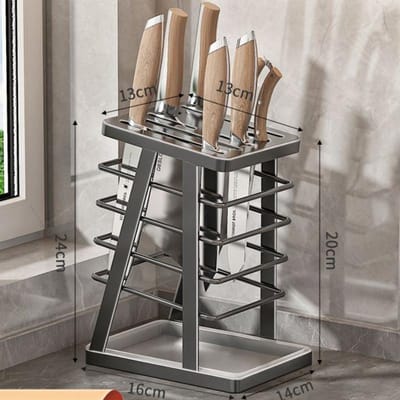 Support à couteaux en acier inoxydable avec plateau, grand support pour couteaux de chef, ciseaux, fournitures de cuisine, rangement pour outils, organisation de la maison