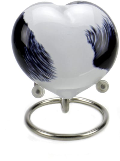 Urnencenter© Mini Knuffel Urn Hart - Zwart/Wit - Urn Glas