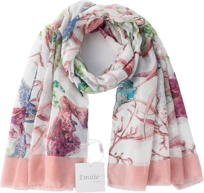 Emilie scarves - sjaal - vrolijk - lichtroze - print sealife - koraal schelpen