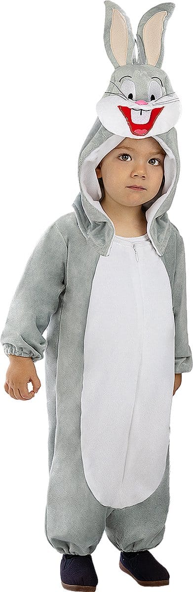 FUNIDELIA Bugs Bunny Kostuum voor baby - Looney Tunes - Maat: 50 - 68 cm - Grijs
