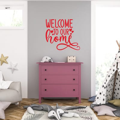 Muursticker - Welcome To our Home - 46,4 x 51,2 - Rood