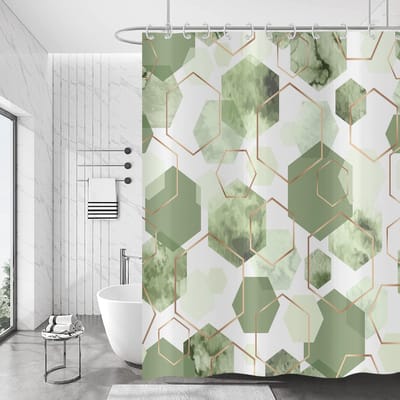 SnelShoppen - Sage Green Douchegordijn - Moderne Geometrische Hexagon Abstracte Badkamer Gordijnen - Waterdicht Polyester - Wasbaar - 180 x 200 cm