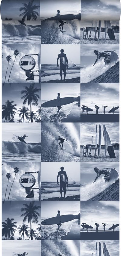 ESTAhome behang foto's van surfers donkerblauw - 53 cm x 10.05 m - 138954
