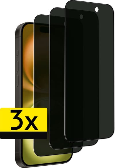Screenprotector - Geschikt voor Apple iPhone 16 - 3 Stuks - Privacy Filter - Beschermglas - Gehard Glas - Tempered Glass - Screen Protector