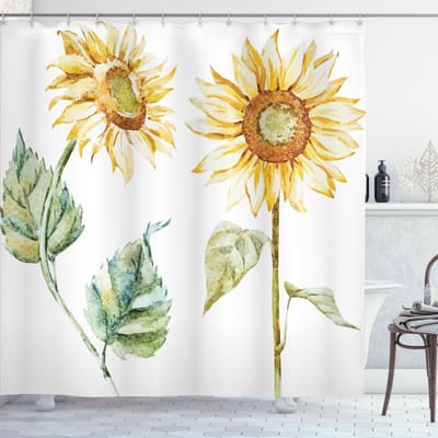 ABAKUHAUS Aquarel-douchegordijn – geel/groen 175×200 cm – 12 haken