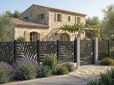 Vente-unique Tuinpoort in aluminium met tropisch lasersnijpatroon - B103 x H166 cm - Antraciet - TOGIRO