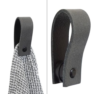 Handles and more® - 1x Leren magneet-lus - Vintage Grey - handdoekhaak - handdoeklus - handdoekhanger - magnetische handdoekhouder