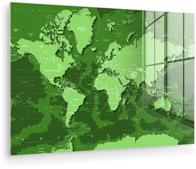 ® Glasschilderij 150x100 cm - Schilderij acrylglas - Wereldkaart - Stoer - Groen - Foto op glas - Muurdecoratie woonkamer - Wanddecoratie slaapkamer - Schilderijen