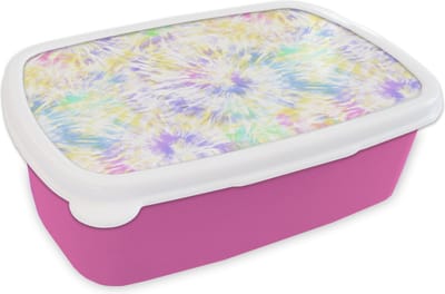 Broodtrommel Roze - Lunchbox - Brooddoos - Zomer - Patronen - Regenboog - Tie dye - 18x12x6 cm - Kinderen - Meisje