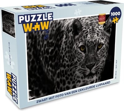 Puzzel Zwart-wit foto van een gekleurde luipaard - Legpuzzel - Puzzel 1000 stukjes volwassenen