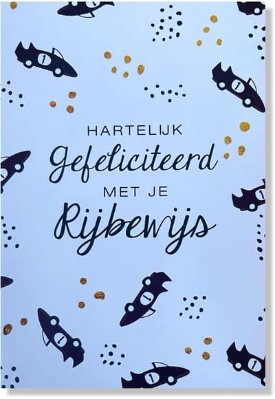 Hartelijk Gefeliciteerd met je Rijbewijs - Wenskaart - 12x17cm - Gevouwen kaart inclusief envelop - Geslaagd