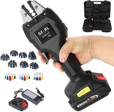 Elektrische Krimptang - Batterij Aangedreven Tang - Kabels Krimpen - 7 Verwisselbare Matrijzen - 0.5-50 mm 2 - Zwart